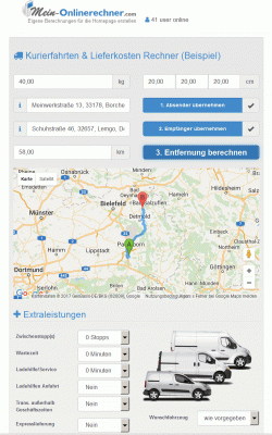 Beispiel einfacher Frachtkostenrechner mit Karte + Entferungsrechner