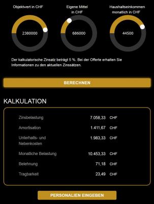 Beispiel Goldpreisrechner CHF (dunkel)